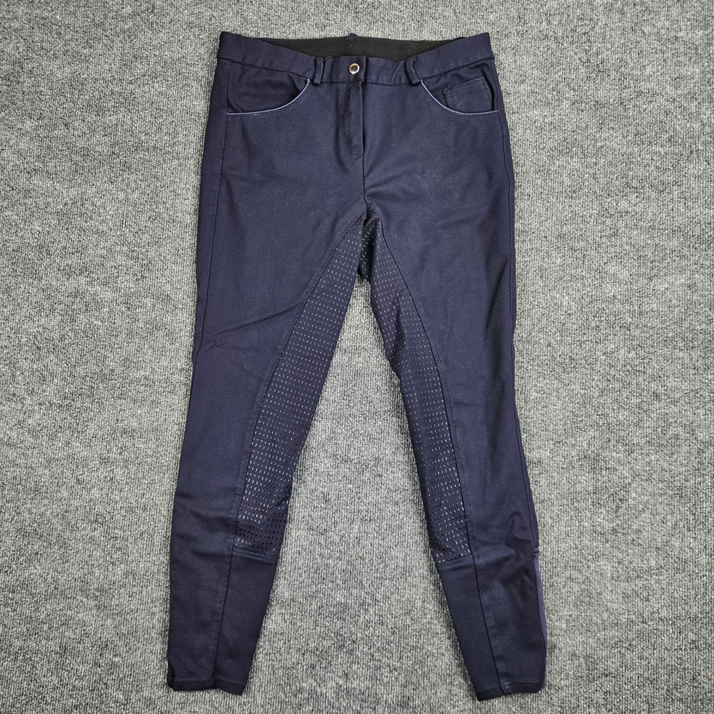 HR Farm Equestrian Riding Breeches Pants Women's 34 Full Seat Blue Grip Silicone